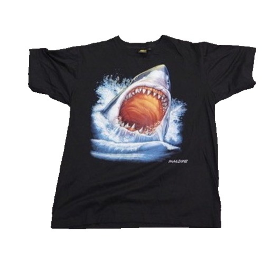 Maldives‎ Graphic Double Sided Shirt Mens Large Black Great White Shark Attack